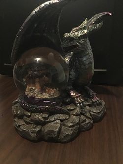 Dragon Snow Globe Figurine with Castle Scene