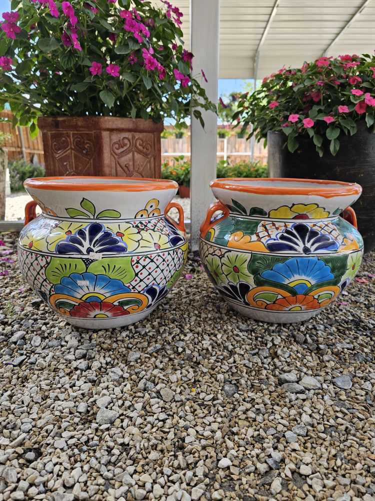 Orange Rim Talavera Clay Pots, Planters. Plants. Pottery $45 Cada Una