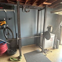 Rogue RML-3 Rack + Barbell + 370 lbs Weights