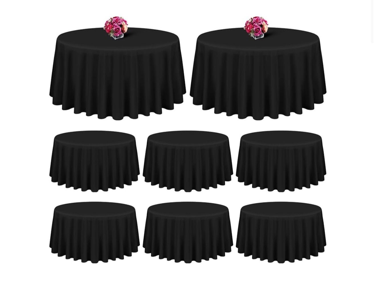 8 Pack Black Round Tablecloth 108 Inch Polyester Round Table Cloth, Round Tables Covers