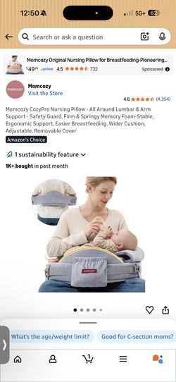 Momcozy CozyPro Nursing Pillow - All Around Lumbar & Arm Support - Safety Guard, Firm & Springy Memory Foam-Stable, Ergonomic Support, Easier Breastfe