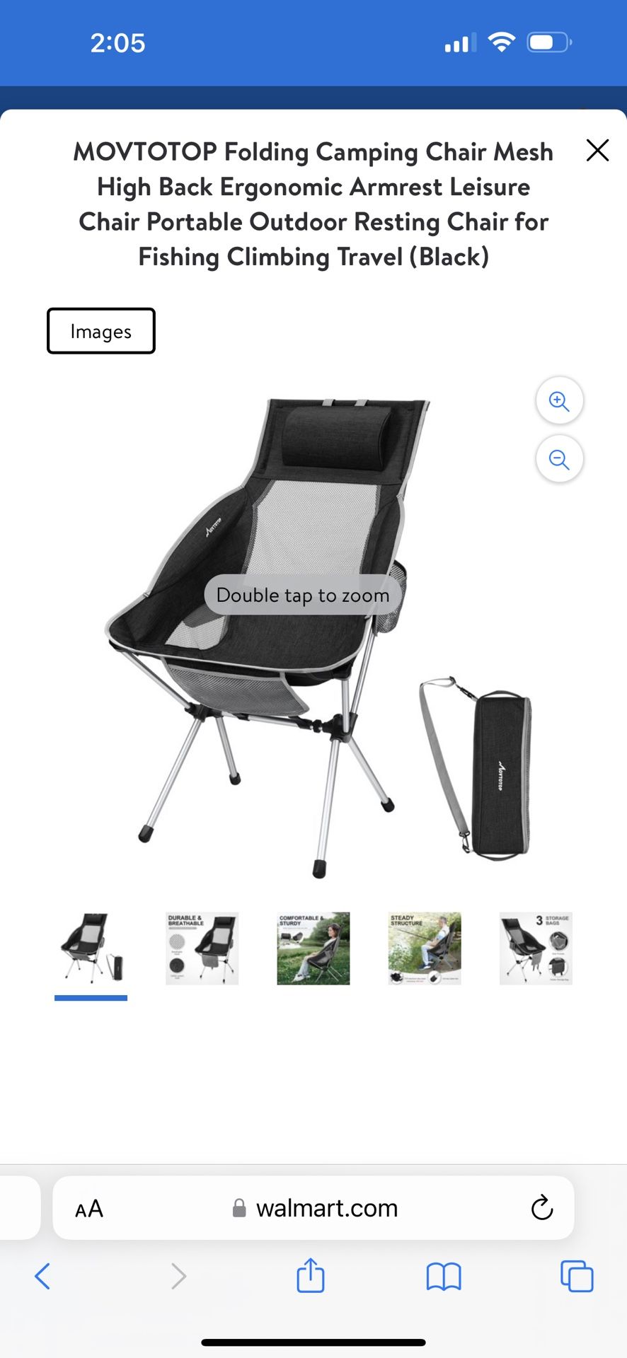 MOVTOTOP Folding Camping Chair Mesh High Back Ergonomic Armrest Leisure Chair Portable Outdoor Resting Chair for Fishing Climbing Travel (Black)