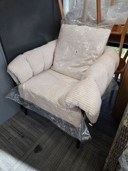 Cream Corduroy Accent Chair with Black Legs