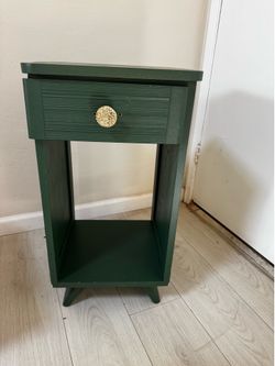 Modern Forest Green Hand-Painted Nightstand | Solid Wood End Table with Gold Hardware