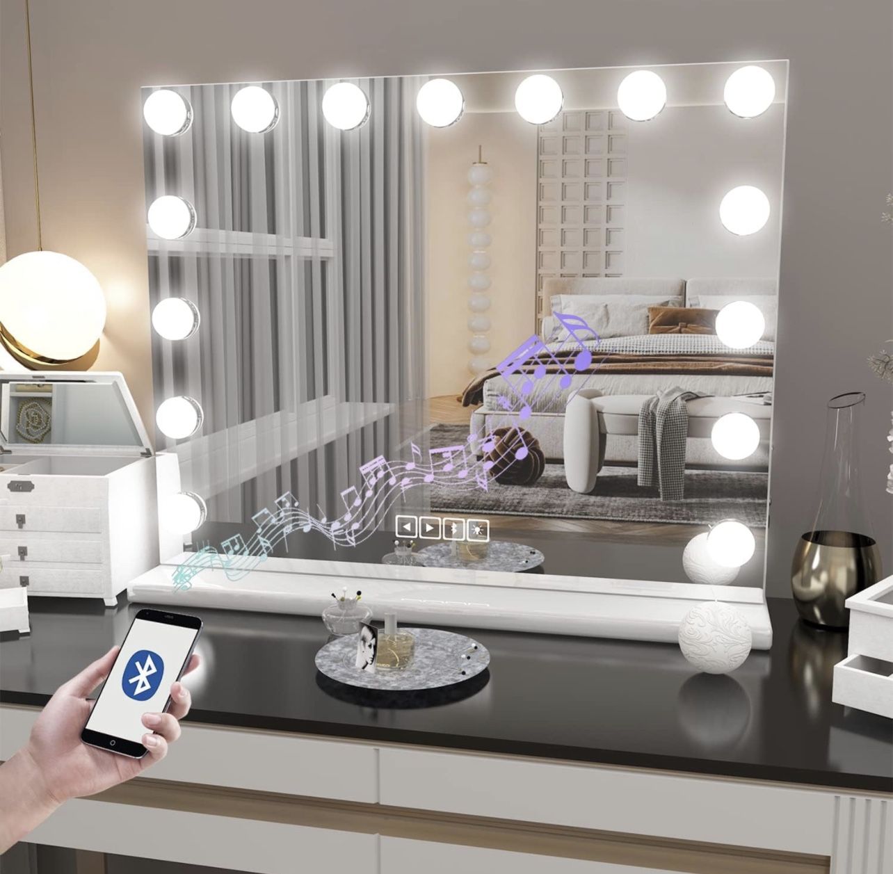 Bluetooth vanity mirror with lights 