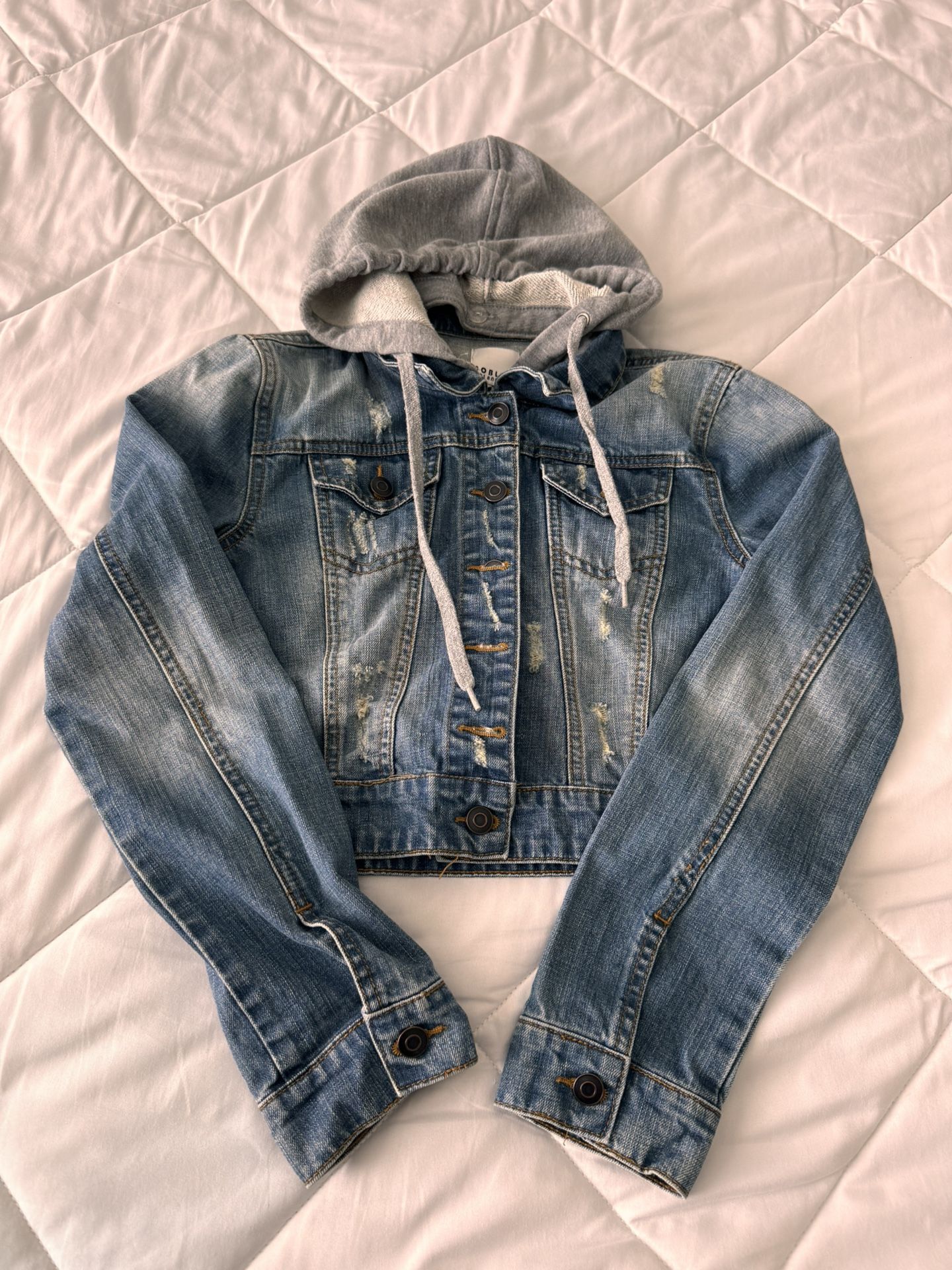 Noble U Women’s Denim Jacket Drawstring Hooded Trucker Size Small