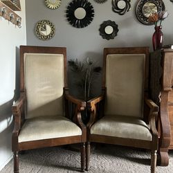 Antique Velvet High-Back Chairs 