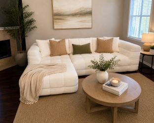 107” Modern Modular Sectional with Chaise | Ivory/Cream | Deep Seating
