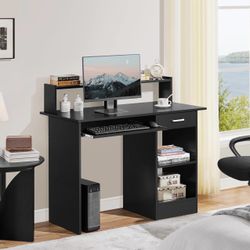 Home Office Wood Computer Desk with Drawers and Pull-Out Keyboard Tray, Study Writing Desk PC Laptop