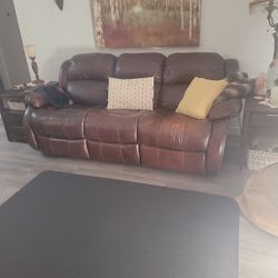 Leather reclining sofa brown 