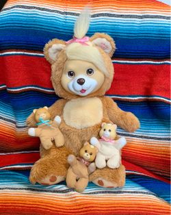 Vintage Hasbro Baby Cub Surprise Mama Bear Brown Tan 3 Babies Stuffed Animal Toy