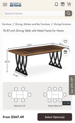 70.80 inch dining table with metal frame for home