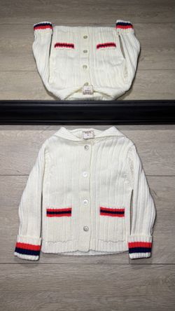 New Vintage 1980s French Toast Hooded White & Striped Cardigan Sweater