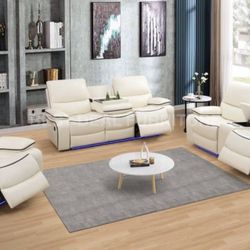 Off White Power Reclining Couch 3-Pc Set — Sofa • Loveseat • Chair