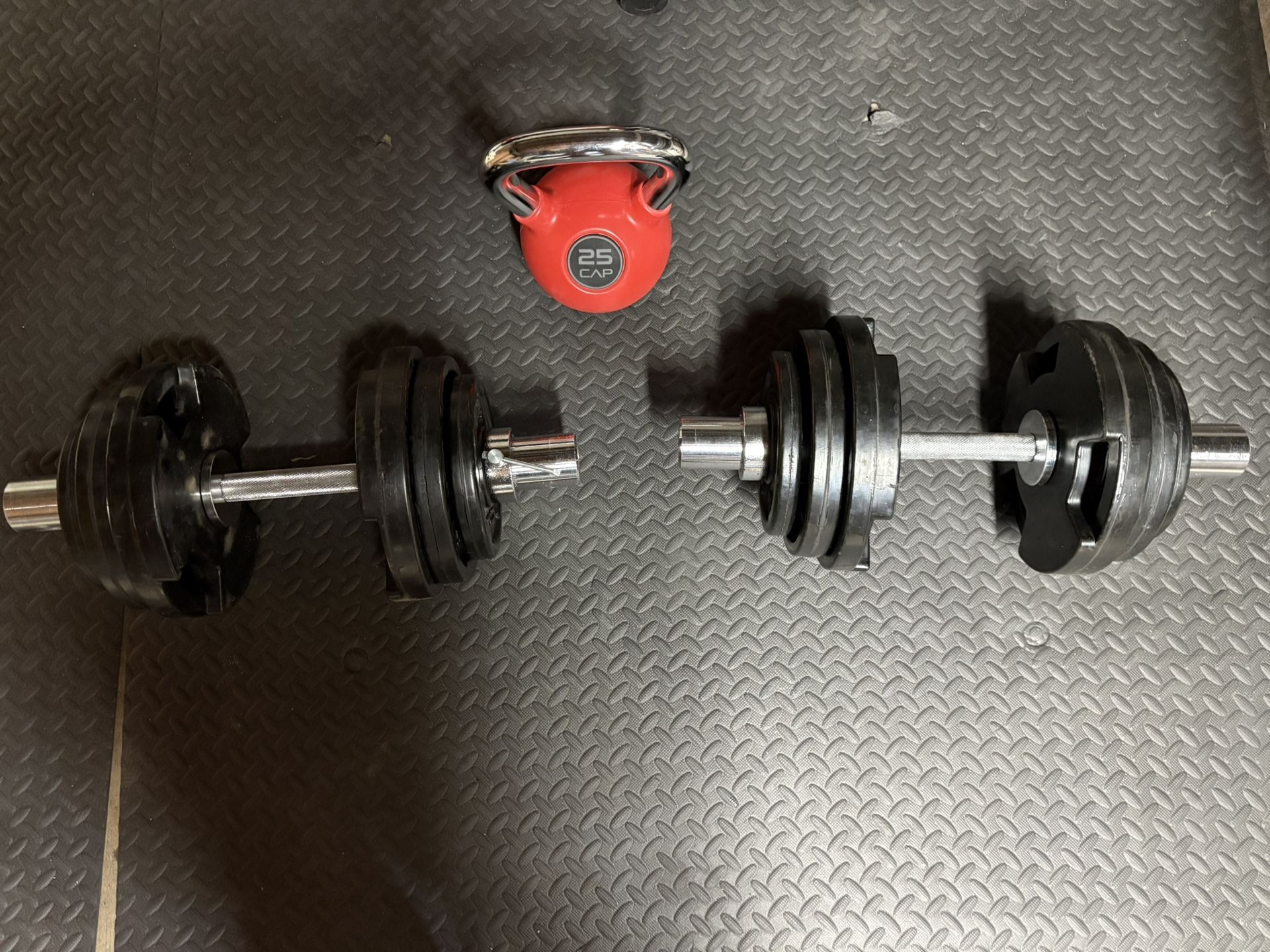Olympic Dumbbells With Weights Plates And Kettlebell