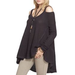 Free People cold shoulder hi-low knit sweater Size XSmall long sleeves raw hem
