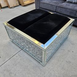 Glamorous Glass Coffe Table W/ Trade Ottoman & Crystal Rocks $249