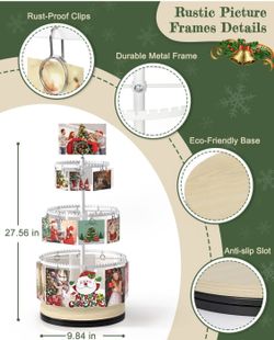 Bikoney 3-Tier Rotating Photo Display Stand, 30-Clips Tabletop Picture Holder for Polaroid & 4x6 Photos, Greeting Cards, Gift Cards & Cash, Graduation