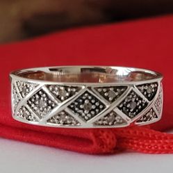 ❤️925 Size 8 Precious Sterling Silver Genuine Diamonds Band Ring!/ Anillo de Banda de Plata Esterlina con Diamantes! 👌🎁Post Tags: Anillo de Plata