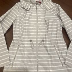 Merona White and Gray Rain Jacket with hood