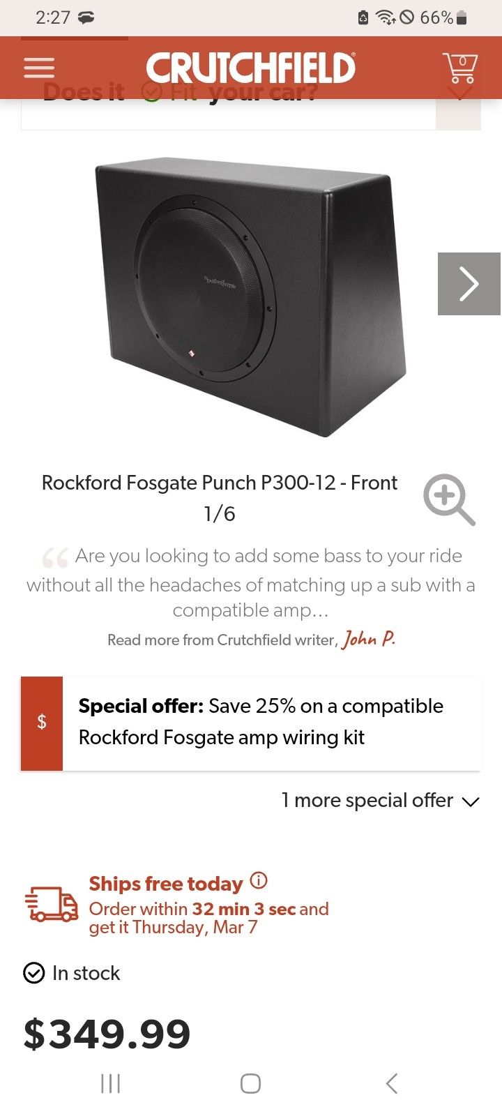 12" Rockford Fosgate Punch Subwoofer & 300w Amplifier 
