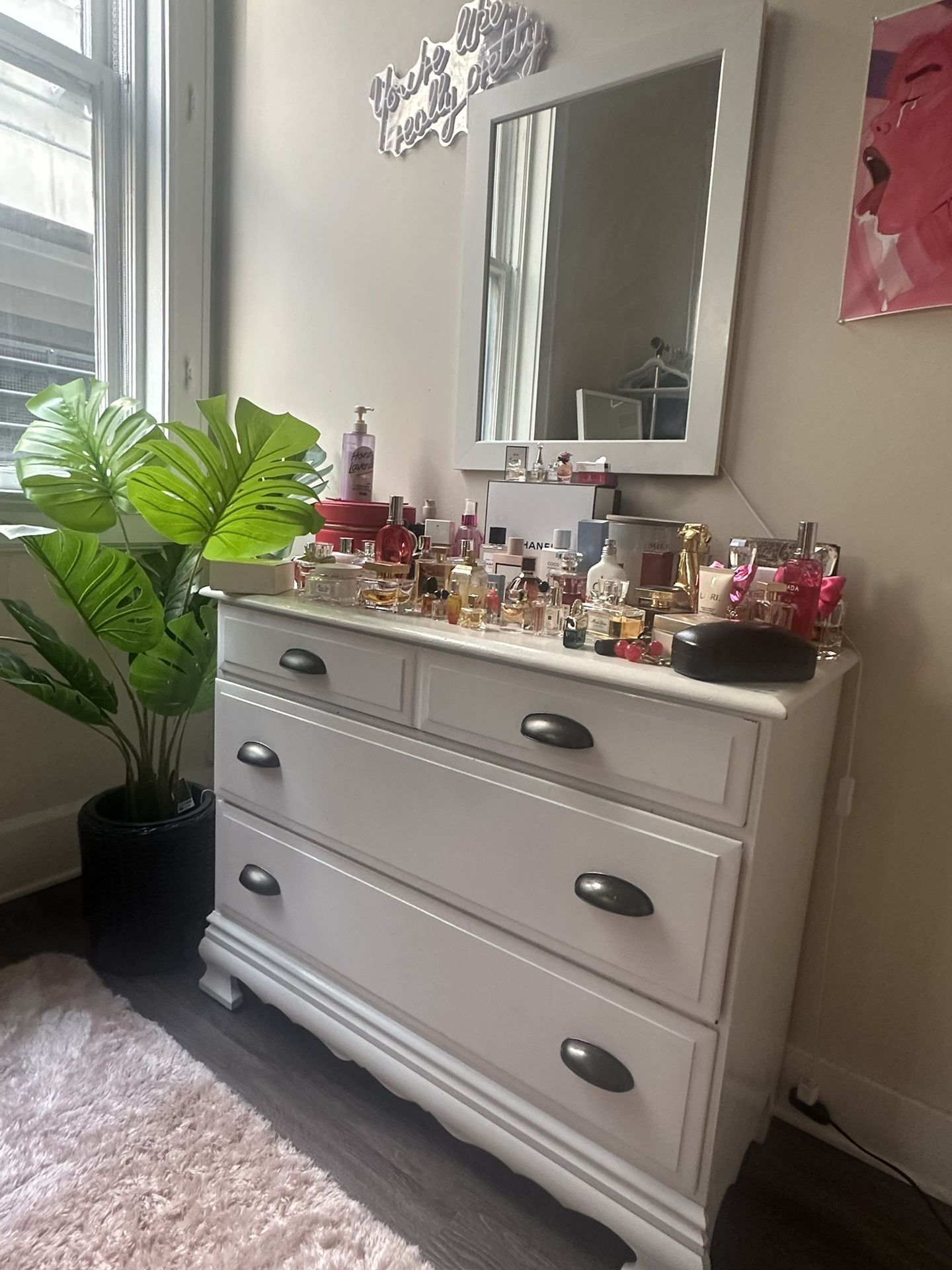 White Dresser And Mirror