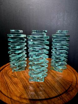 Stacked glass sculptures are often sold as Saguaro cactus figurines GreenAqua 4.5"