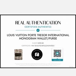 RA CERTIFIED/CERTIFICATE LV Porte Tresor International Wallet/Purse