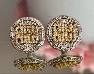 Miu Miu Crystals Logo Two Tone Round Post Earrings