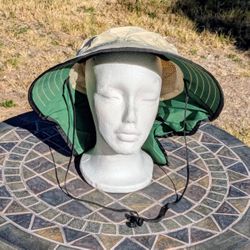 Sunday Afternoons USA Made Hat Large Beige Sun Protection Wide Brim Neck w/Strap