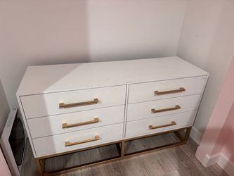 White 6-Drawer Dresser with Gold Hardware