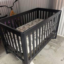 Baby Crib Black Wood With Mattress Like New 