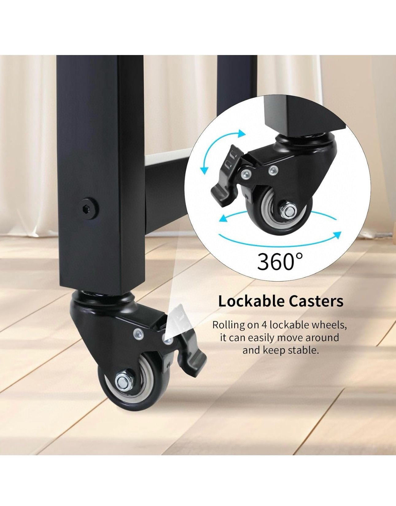 Overbed Table with 360° Wheels, Queen Size Mobile Bed Desk, Standing Workstation Laptop Cart, Over Bed Table w/Heavy Duty Metal Leg, Dining T