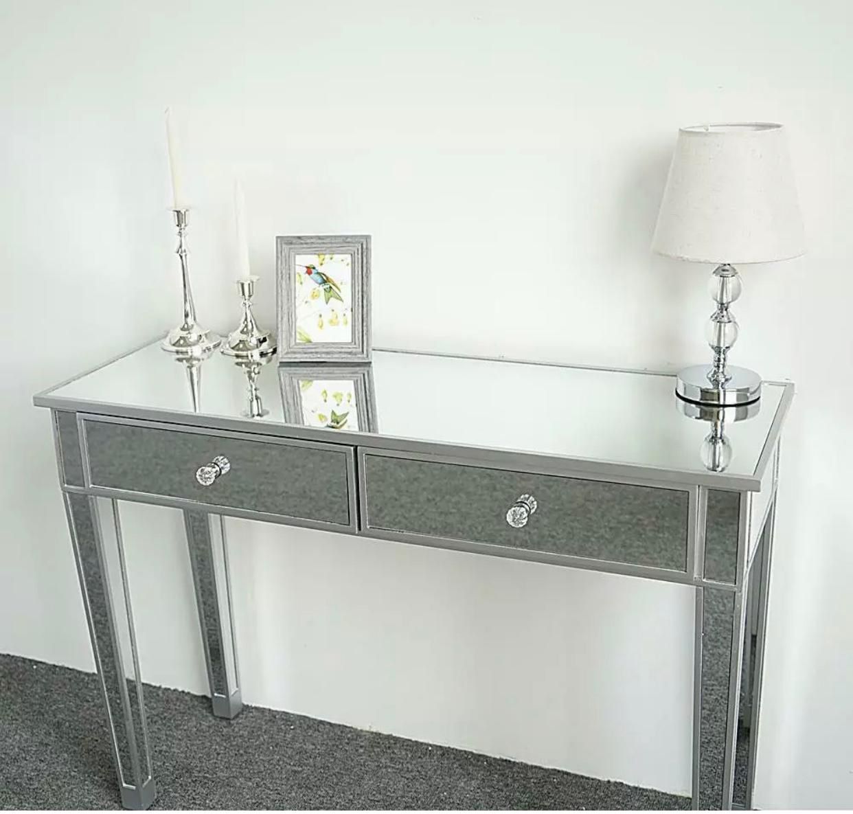 New Silver Mirrored Vanity Table Console Entry Table Desk