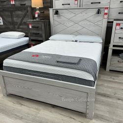 Queen Size Panel Bed Frame with Reading Lights, Whitewash, SKU#10B1190Q