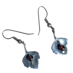 Vintage Sterling Silver & Garnet Leaf Earrings