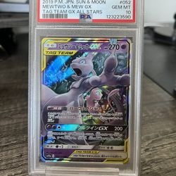 2019 POKEMON JAPANESE SUN & MOON TAG TEAM GX ALL STARS 052 MEWTWO & MEW GX - PSA 10 