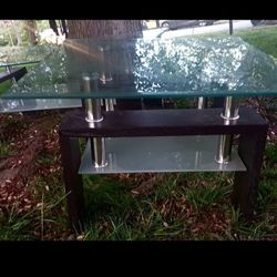 2 Glass+wood Modern Side Tables