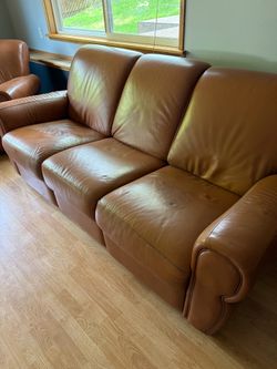 Brown Leather couch, love seat and chair with reclining