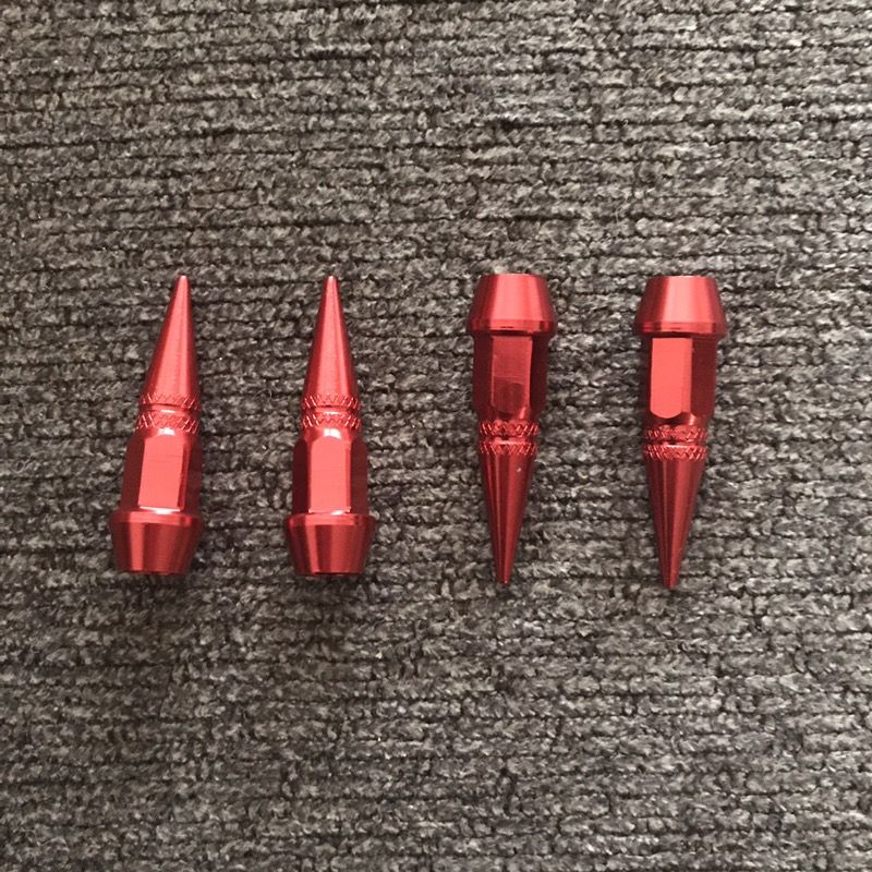 Metallic red spiked spoke tire valve caps!