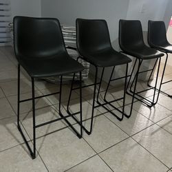 4 Charcoal Gray Leather Bar Stools-Excellent Condition