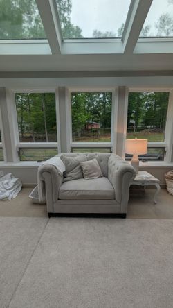 Light grey oversized tufted armchair  MARTHA STEWART collection