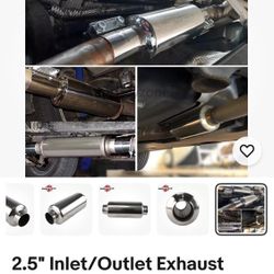 2.5" Inlet/Outlet Exhaust Resonator 12" Body Length Stainless Steel Universal 