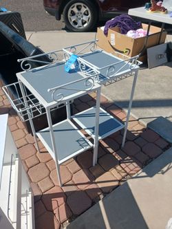 White Metal Side Table with Shelves