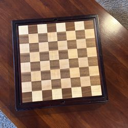 Solid wood box with Chess, checkers and backgammon