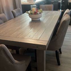 grey dinning table real wood  chairs