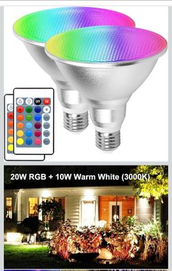 Multicolor LED Par38 Flood Light Bulb Outdoor Waterproof, 1800LM, 30W=90W, RGB + Warm White 3000K, 2 Pack Color Changing Floodlight Dimmable with Remo