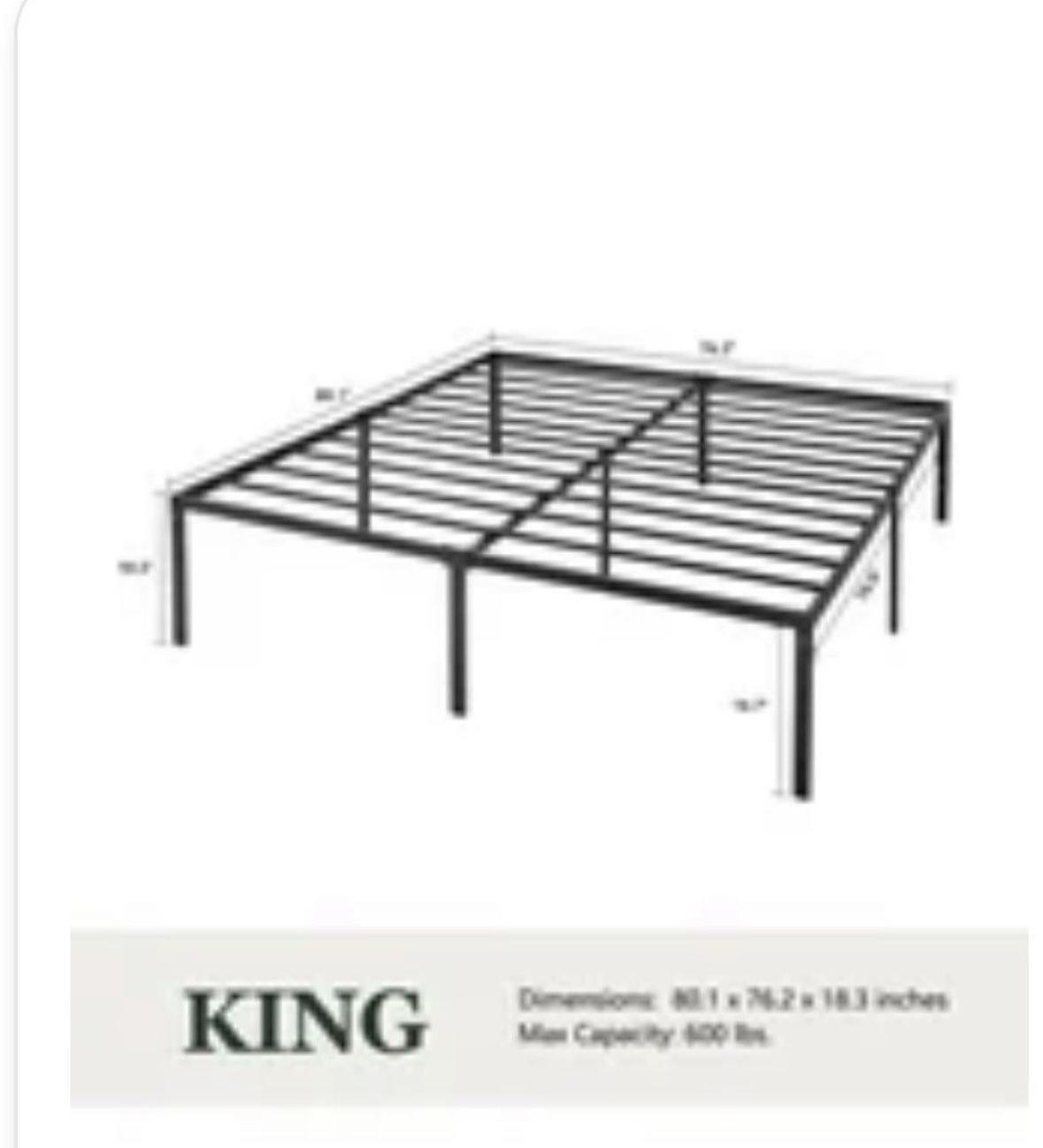 Molife Heavy Duty King Size Metal Platform Bed Frame With 16.7'' Large Under Bed Storage Space, Black