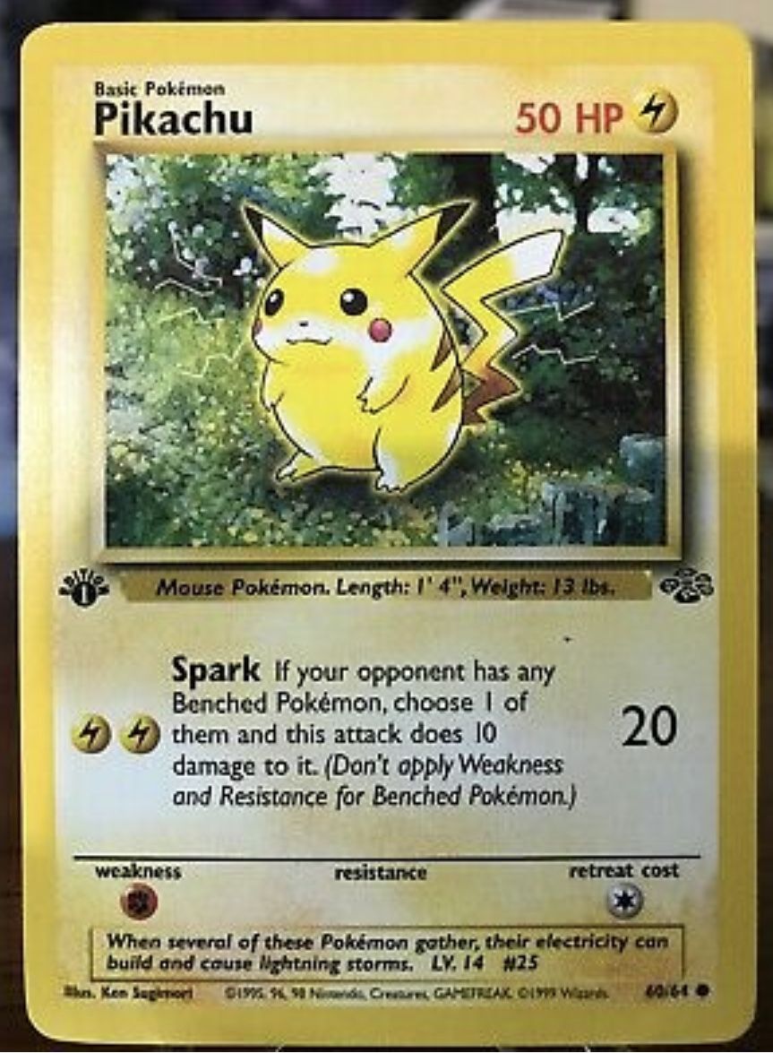 Pikachu Pokemon Card Ultra Rare 1999 1st Edition 60/64 Very Good