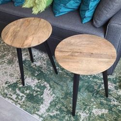 Round Tables End Side Brown Mango Wood India Modern Contemporary Home Decor Rustic Vintage Black